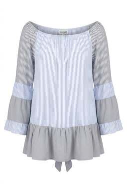 1st Sight Off-The-Shoulder Striped Ruffle Sleeve Blouse Size L